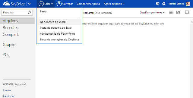 skydrive Usar o Microsoft office online
