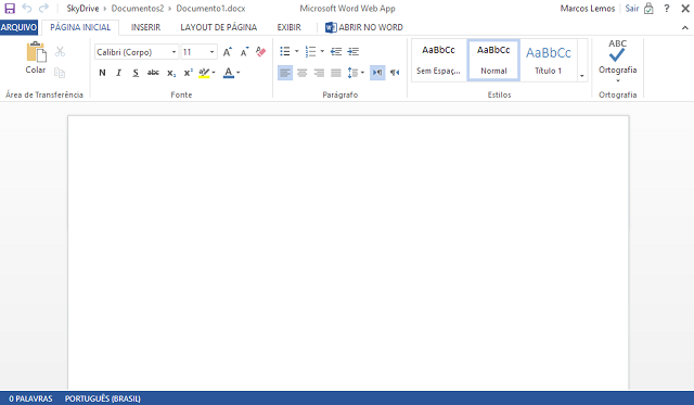 skydrive Microsoft Word online grátis
