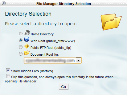 Diago inicial do File Manager cPanel