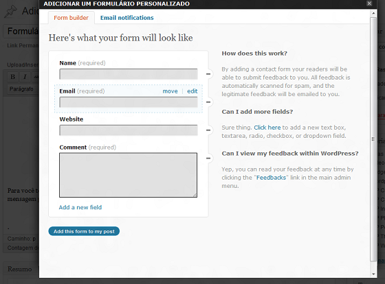 Formulário do Plugin Jetpack para WordPress