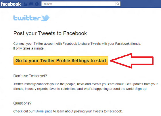 Conectar Twitter ao Facebook