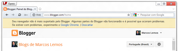 Mensagem do Blogger no Opera