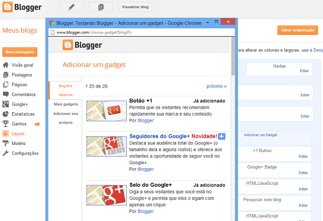 Novo Gadget Seguidores Google+ para Blogger