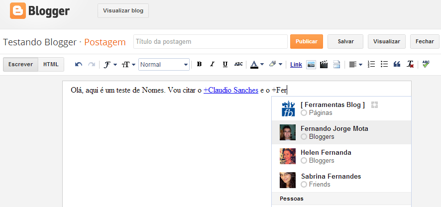 Citar pessoa do Google+ no Blogger