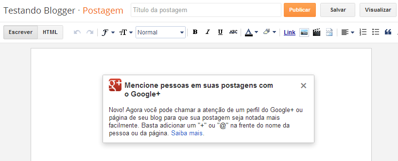 Mencionar pessoas do Google+ no Blogger