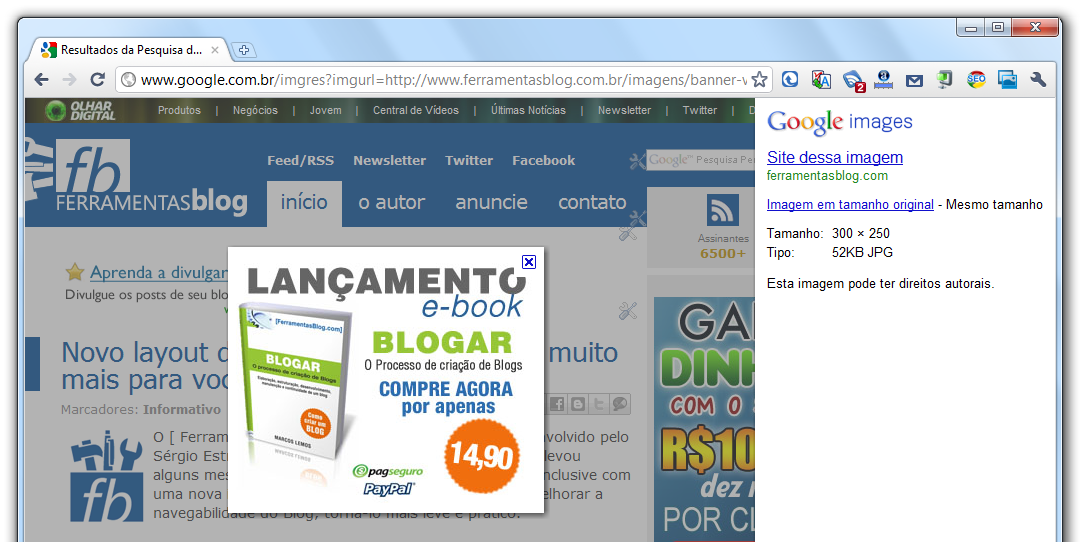 Tela antiga do Google Imagens