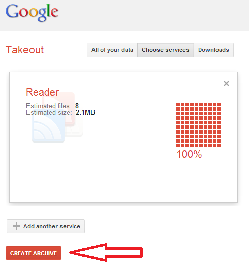 Takeout Google Reader