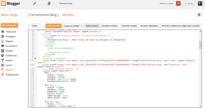 Novo painel Editar HTML do Blogger