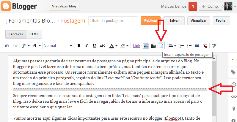 Leia mais - Resumo de postagem no Blogger