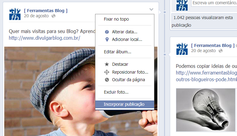 Incorporar Postagens do Facebook no Blog